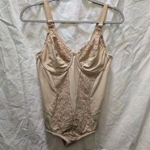 Flexees Body Shaper Lace Bodysuit Beige 38B Firm Control Adjustable Straps